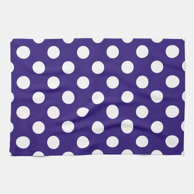 Paño De Cocina Pos de polka blanco sobre azul oscuro (Horizontal)