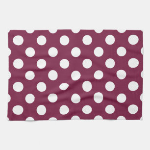 Paño De Cocina Pos de polka blanco sobre burdeos