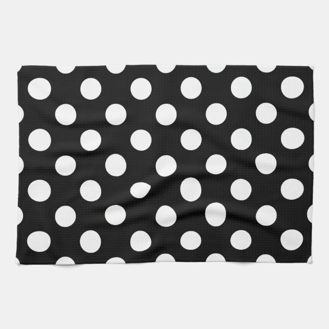 Paño De Cocina Pos de polka blanco sobre negro (Horizontal)