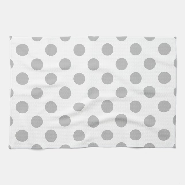 Paño De Cocina Pos de polka gris sobre blanco (Horizontal)