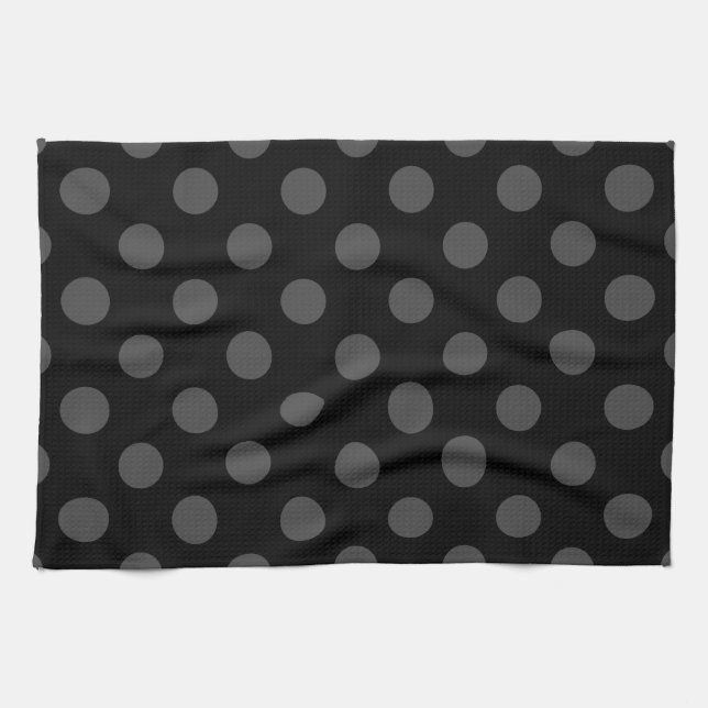Paño De Cocina Pos de polka gris sobre negro (Horizontal)