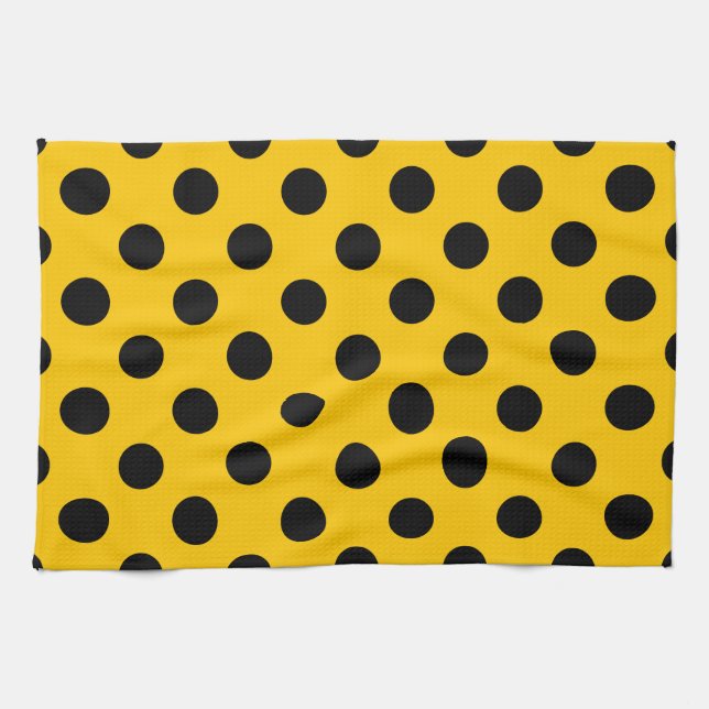 Paño De Cocina Pos de polka negro sobre amarillo (Horizontal)