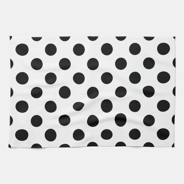 Paño De Cocina Pos de polka negro sobre blanco (Horizontal)