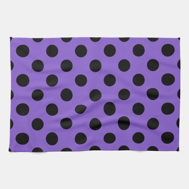 Paño De Cocina Pos de polka negro sobre lavanda (Horizontal)