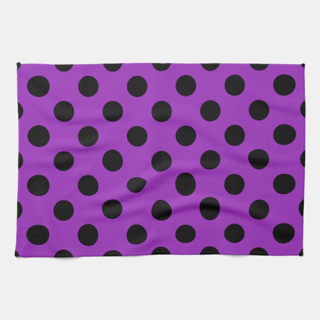 Paño De Cocina Pos de polka negro sobre morado (Horizontal)