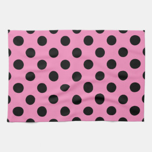 Paño De Cocina Pos de polka negro sobre rosa