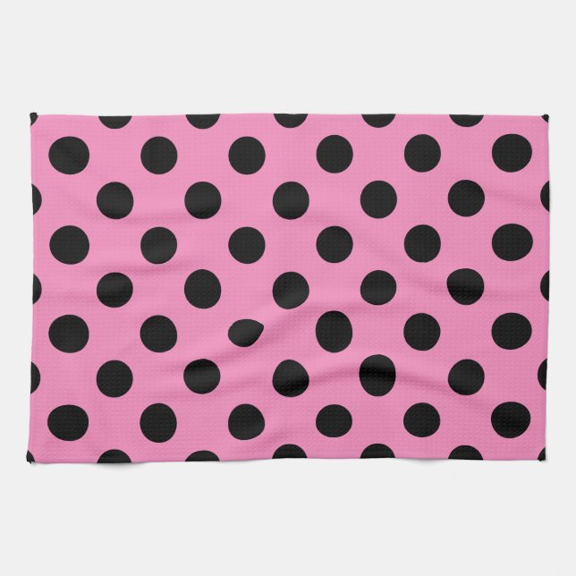 Paño De Cocina Pos de polka negro sobre rosa (Horizontal)