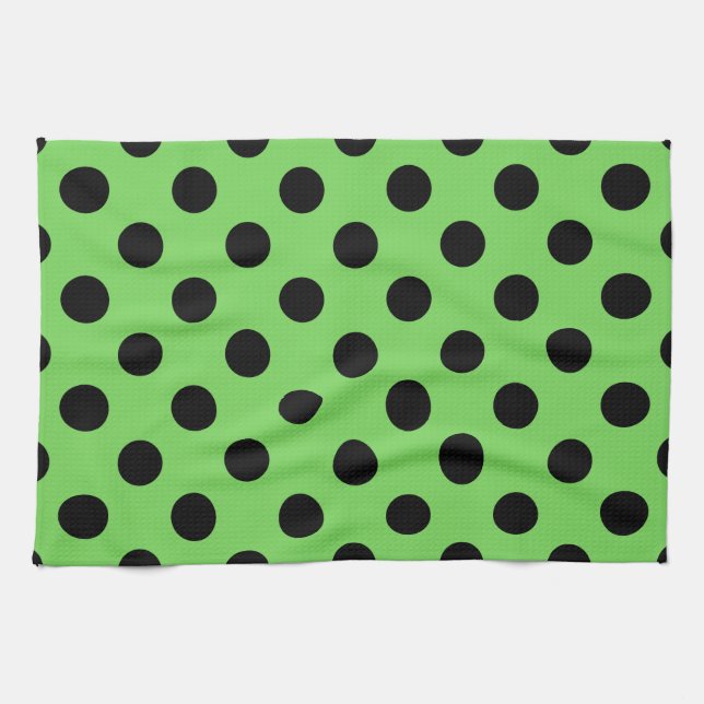 Paño De Cocina Pos de polka negro sobre verde lima (Horizontal)