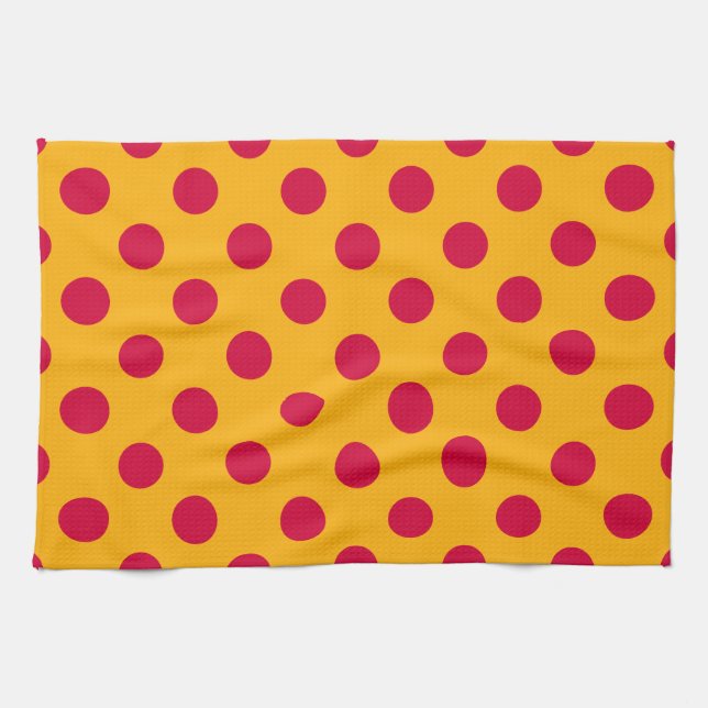 Paño De Cocina Pos rojos de polka sobre amarillo (Horizontal)