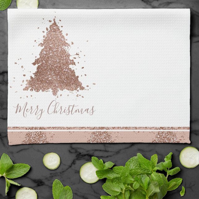 Paño De Cocina Posh Merry Christmas | Glam Rosa Gold Rubor Tree (Subido por el creador)