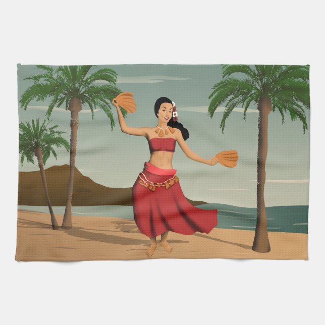 Paño De Cocina Postal Chica hula de la época hawaiana (Horizontal)