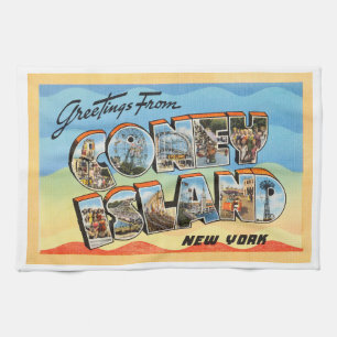 Paño De Cocina Postal del viaje del vintage de Coney Island Nueva