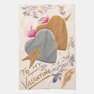 Paño De Cocina Postales de San Valentín Vintage Silver y Gold