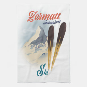 Paño De Cocina Poster de esquí de época de Zermatt Suiza