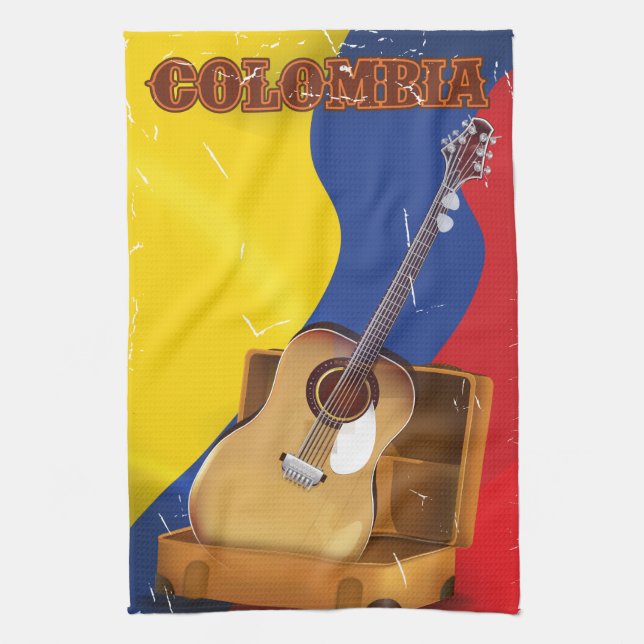 Paño De Cocina Poster de guitarra de vacaciones de Colombia (Vertical)