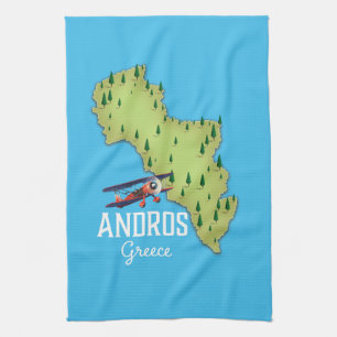 Paño De Cocina Póster de viaje ilustrado del mapa griego de Andro