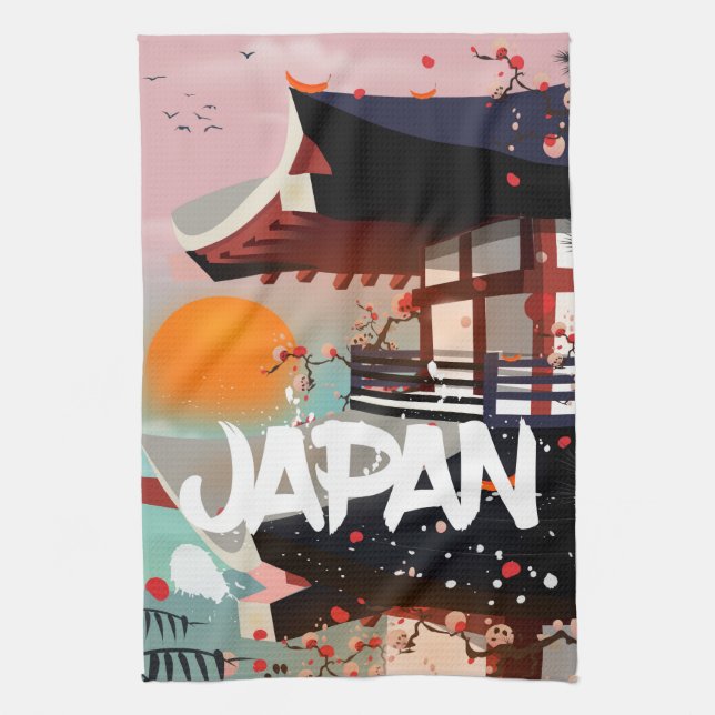 Paño De Cocina Póster del edificio de Japón al atardecer (Vertical)