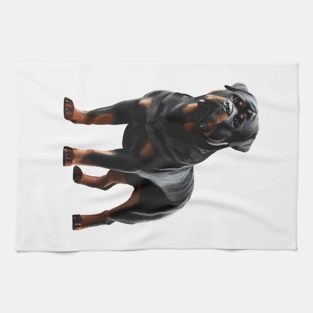 Paño De Cocina Postura poderosa de Rottweiler - Perro audaz de cu (Horizontal)