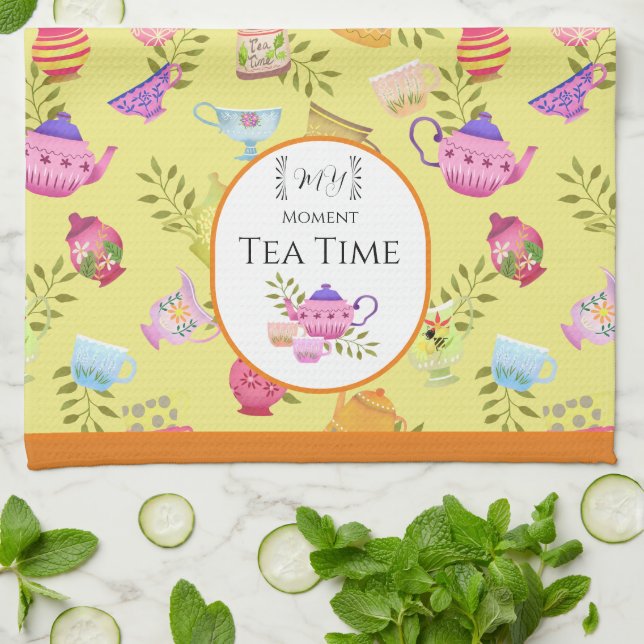 Paño De Cocina Potes de té y tazas amarillas (Doblado)