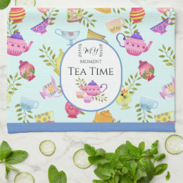 Paño De Cocina Potes de té y tazas azules