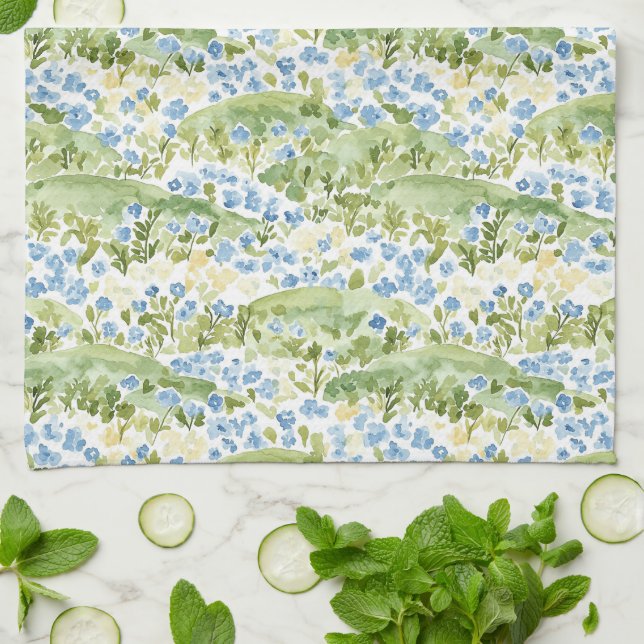 Paño De Cocina Pradera de Flores Azules (Doblado)