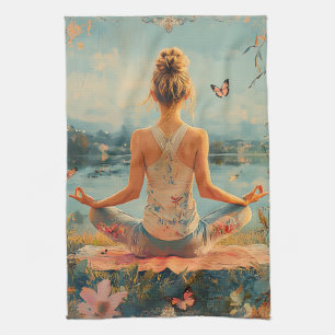 Paño De Cocina Prado al Atardecer Meditación con Mariposas (2)
