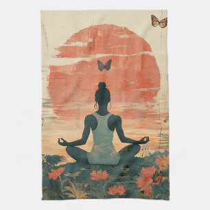 Paño De Cocina Prado de la puesta de sol meditación con mariposas