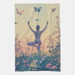 Paño De Cocina Prado de la puesta del sol meditación con mariposa