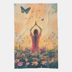 Paño De Cocina Prado del Atardecer Meditación con Mariposas (1)