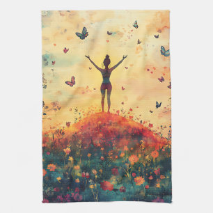 Paño De Cocina Prado del Atardecer Meditación con Mariposas (4)