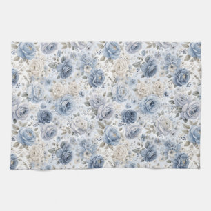 Paño De Cocina Preciosa Rosa Azul Floral Acuarela