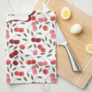 Paño De Cocina Precioso patrón de cereza rosa y roja   Té con mon