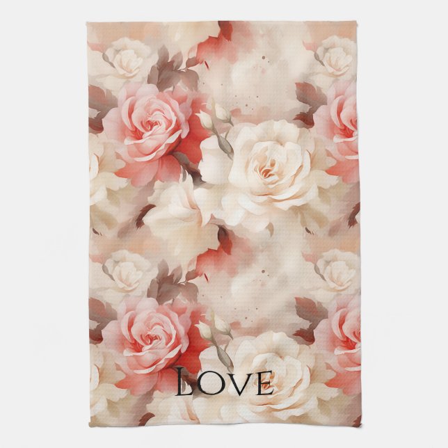 Paño De Cocina Precioso Rosa Rubor Rosa Floral Crema (Vertical)