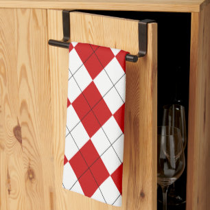 Paño De Cocina Preppy Argyle Tartán Diamond Plage rojo blanco