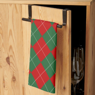 Paño De Cocina Preppy Argyle Tartán Diamond Plage Verde Rojo