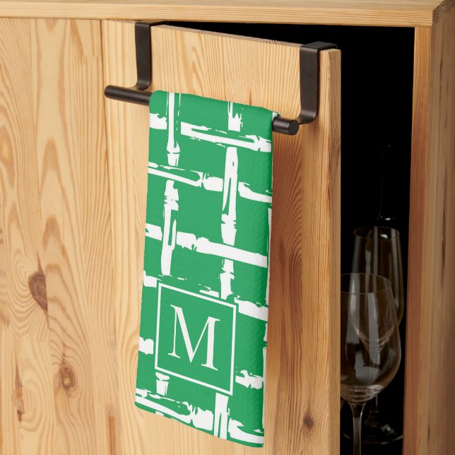 Paño De Cocina Preppy Bamboo – Green Coastal Monogram (Pliegue de tercios)