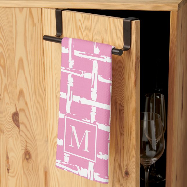 Paño De Cocina Preppy Bamboo – Pink Coastal Monogram (Pliegue de tercios)