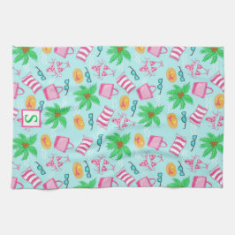 Paño De Cocina Preppy Beach Coastal Monograma Azul