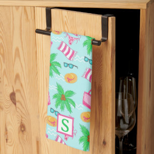 Paño De Cocina Preppy Beach Coastal Monograma Azul