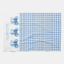 Paño De Cocina Preppy Blue y White Gingham y Bow