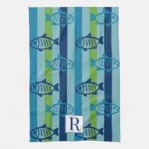 Preppy Costero Pez Verde Azul Raya