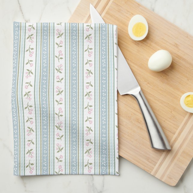 Paño De Cocina Preppy Floral Stripe Kitchen Towel (Doblado Cuarto)