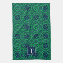 Preppy Pickleball Damask - Azul Marino y Verde Din