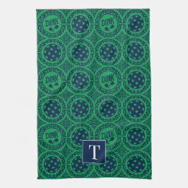 Paño De Cocina Preppy Pickleball Damask - Azul Marino y Verde Din