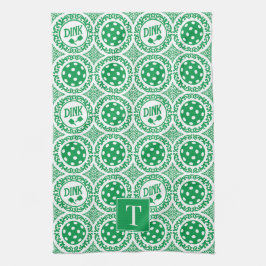 Paño De Cocina Preppy Pickleball Damask - Green Dink Motif