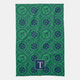 Paño De Cocina Preppy Pickleball Damask - Navy & Green Dink