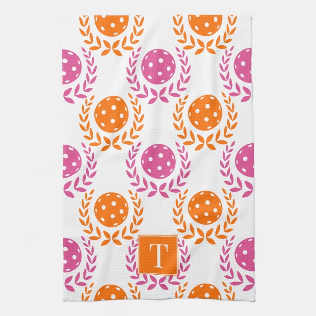 Paño De Cocina Preppy Pickleball Laurel Wreath - Orange Hot Pink (Vertical)