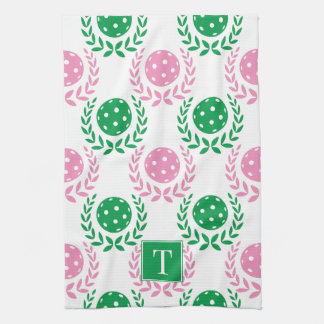 Paño De Cocina Preppy Pickleball Laurel Wreath - Pink & Green