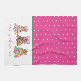 Paño De Cocina Preppy Pink and Green Christmas Trees