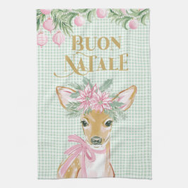 Paño De Cocina Preppy Pink Deer & Green Gingham Buon Natale